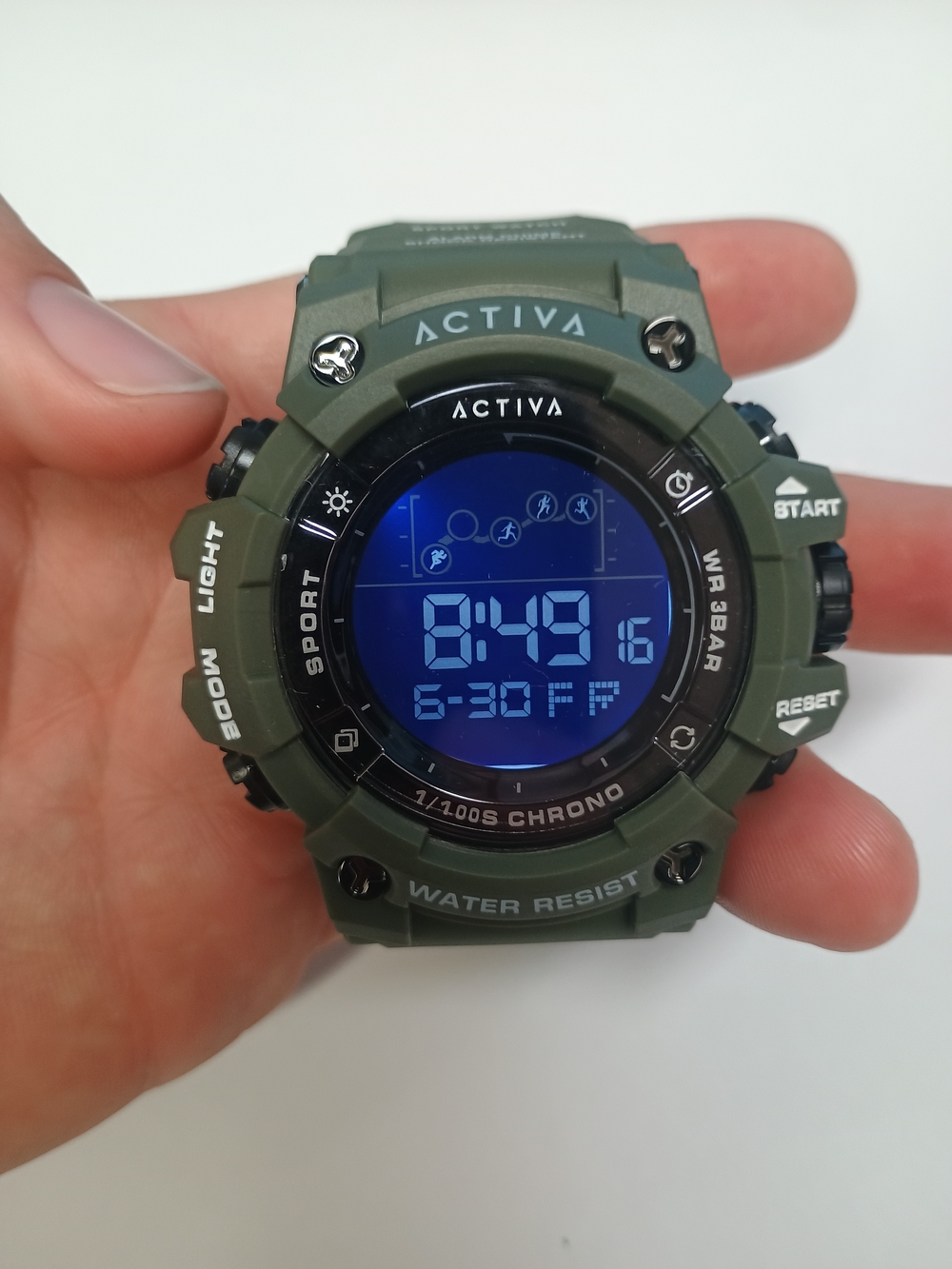 ACW-GA-M-105 - Activa Unisex 50mm ABS Army Green Watch ; Black digital dial